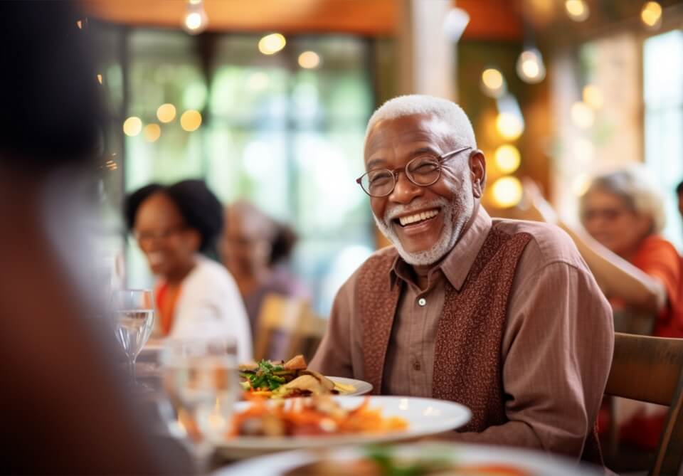 Senior man enjoying dinner with friends