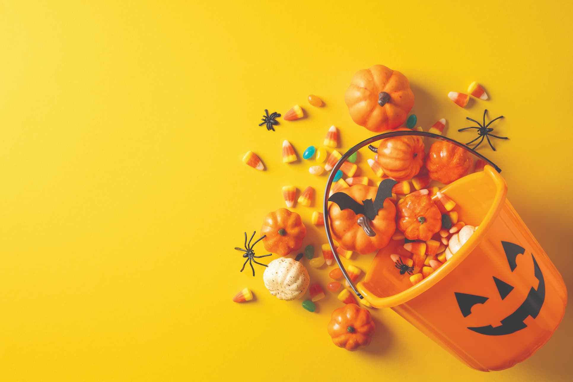 Halloween trick or treat pail dumped over